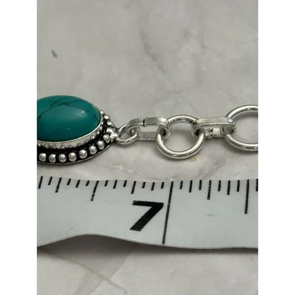 925 Sterling Silver Turquoise Howlite Bracelet Oval Link Statement - Picture 3 of 6